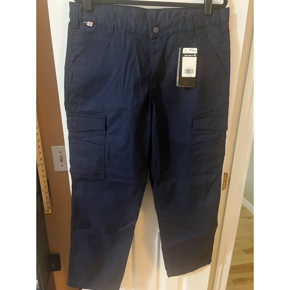 Carhartt FP Pants Men 36x30 Navy Blue Rugged Flex Cargo New